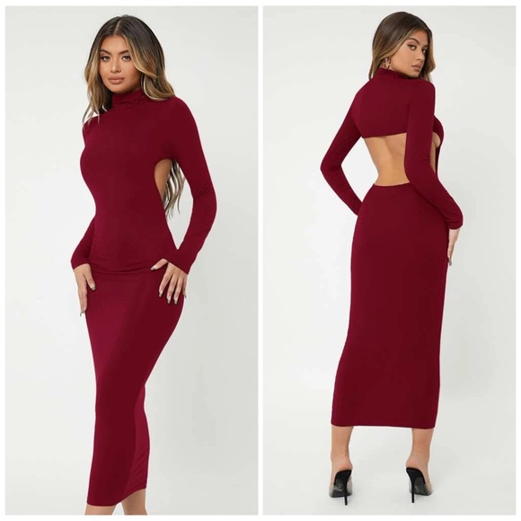 SHEIN. Bodycon Burgundy XL maxi dress - Picture 1 of 4